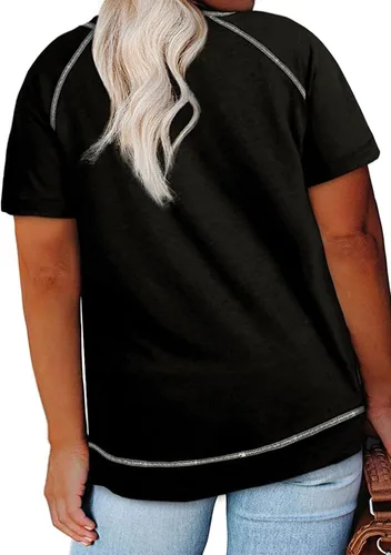 Miniatura 7 de Eytino Blusas de talla grande para mujer, cuello en V, manga corta, a rayas, casual, holgada, con bolsillo (1X-5X)