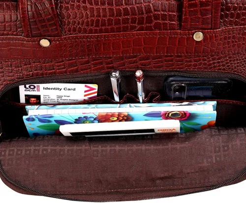 Miniatura 8 de Maletines de cuero de grano completo de 16 pulgadas para computadora portátil, bolsas de hombro para hombres y mujeres, bolsa de trabajo de Marrón