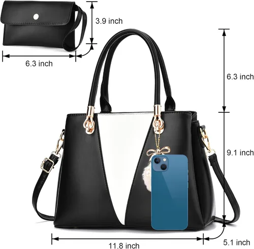 Miniatura 2 de Bolsos de mano con costuras grandes para mujer, bolso cruzado para mujer, asa superior, juego de 2 bolsos para mujer