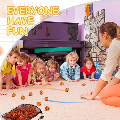 Miniatura 4 de Civaner 40 mini pelotas de baloncesto de goma pequeñas de espuma con bolsa de malla con cordón, regalos para niños y adultos, recuerdos de fiesta