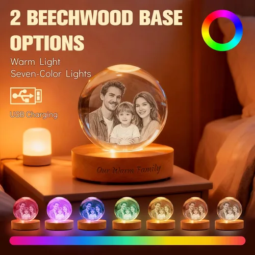 Miniatura 2 de Lámpara de bola de fotos de cristal 3D personalizada, regalo conmemorativo personalizado para recuerdo de Navidad, globo de cristal grabado