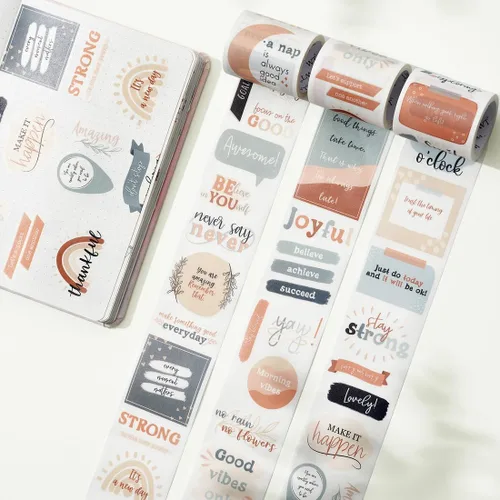 Miniatura 2 de WT Juego de Pegatinas de Cinta Washi Motivacionales, 3 Rollos, Diseños Originales, Pegatinas de Palabras Inspiracionales con Marco, Cinta Decorativa