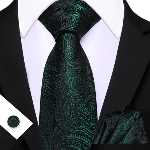 Miniatura 90 de Barry.Wang - Juego de corbata de seda para hombre, diseño de cachemira, pañuelo y gemelos de bolsillo