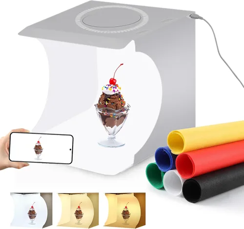 Miniatura 9 de Caja de luz portátil para fotos de 10 pulgadas, tienda de campaña plegable para estudio de fotografía con barra de luz LED, 20 cuentas LED, 550 lm