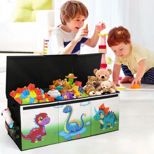 Miniatura 7 de Caja de juguetes extragrande con tapa, baúl plegable para juguetes para niños y niñas, organizador de almacenamiento de juguetes con divisores, caja