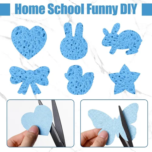 Miniatura 5 de Zhengmy 48 esponjas a granel, esponjas comprimidas de cocina, esponja natural para platos, limpieza de pulpa de madera comprimida sin rayar para Azul