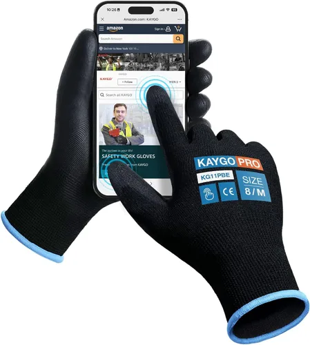 Miniatura 38 de KAYGO KG11PB - Guantes de seguridad con revestimiento delgado de poliuretano, tejido sin costuras, agarre suave en palma y dedos, para trabajo Verde