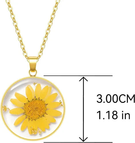 Miniatura 13 de Collares de flores de nacimiento para mujer, collar de 1 a 12 meses, collar de flores prensadas hecho a mano, regalo único de vacaciones, dorado, 18
