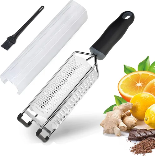 Miniatura 7 de Rallador de queso de acero inoxidable, mango suave ergonómico, limón, jengibre, patata con cubierta de plástico