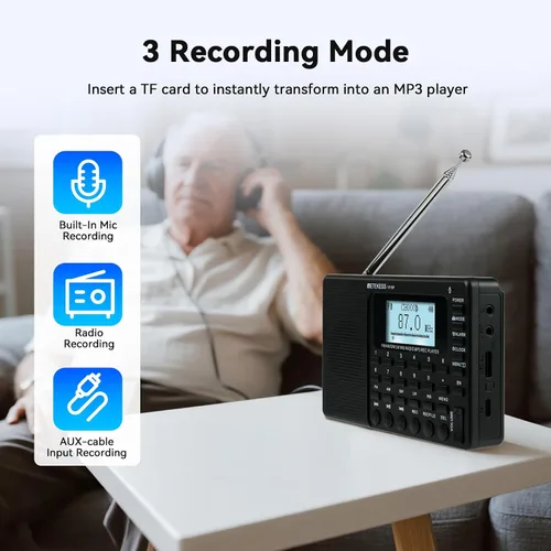 Miniatura 3 de Retekess Radio de onda corta V115, Radio Digital AM FM, receptor de onda corta con batería recargable de 1000 mAh, preajustes, reproducción