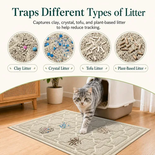 Miniatura 2 de Yimobra Tapete de arena para gatos, 24"x20" tapete con malla de bloqueo de arena, tapete suave para arena para gatos tapete atrapa arena, fácil