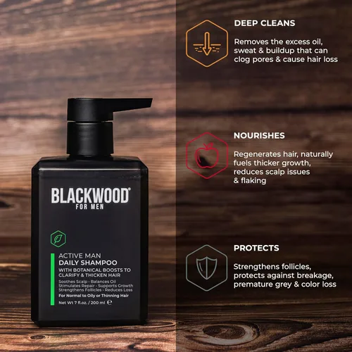 Miniatura 5 de BLACKWOOD FOR MEN Active Man Daily Shampoo - Champú espesante y aclarante para cabello o cuero cabelludo normal a graso - Combate la pérdida