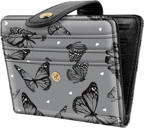 Carteras pequeñas para mujer, diseño delgado y minimalista, tarjetero plegable para bolsillo o bolso, Mariposas negras