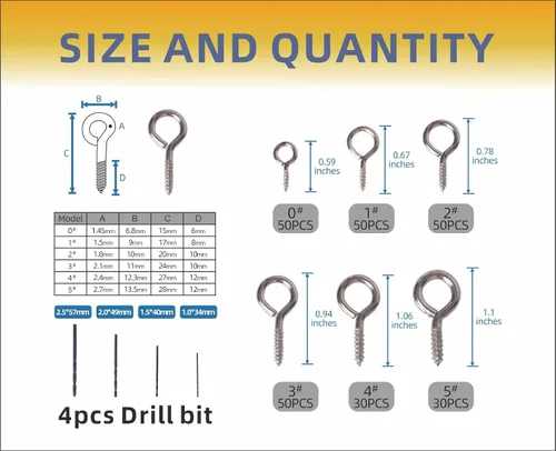 Miniatura 2 de Mariyandh 260 piezas de ganchos de ojo de tornillo de metal plateado de 0.67 pulgadas a 1.1 pulgadas y tornillos de ojal pequeños