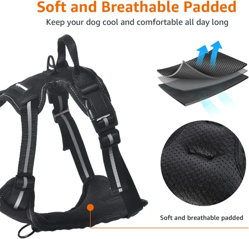 Miniatura 2 de Amazon Basics Arnés para perro sin tirones, chaleco acolchado suave ajustable con rayas reflectantes, pequeño, negro