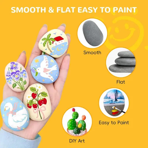 Miniatura 3 de Simetufy 30 rocas de río para pintar de 1.2 a 3.5 pulgadas, piedras naturales, lisas y planas para manualidades, amabilidad y arte de jardín