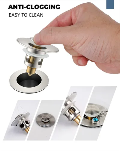 Miniatura 3 de Hibbent Paquete de 2 tapones universales de metal para lavabo de 1.1 a 2.3 pulgadas, colador de drenaje de fregadero emergente, tapón tipo empuje