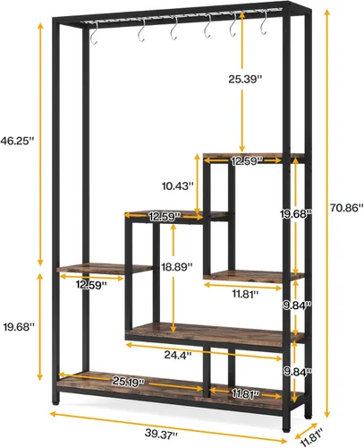 Miniatura 8 de Tribesigns Soporte alto para plantas de interior de 5 niveles, estante grande de metal para plantas de 70.9 pulgadas con 6 ganchos colgantes en S