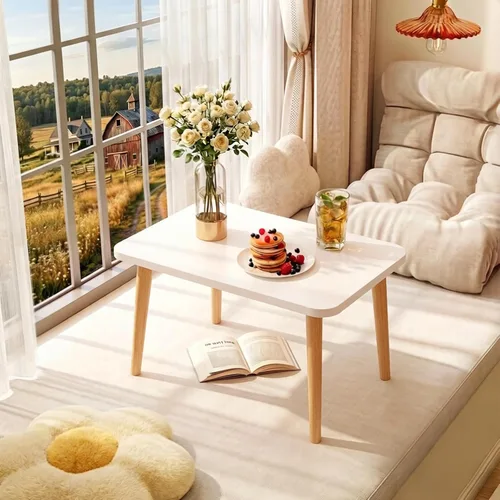Miniatura 8 de Mesa de café Funecy Mesa baja con patas robustas de madera maciza, mesa de piso para sentarse en el suelo, almacenamiento y muebles para sala