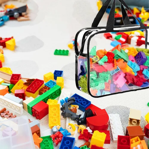 Miniatura 6 de Bolsa de almacenamiento transparente con cremallera, bolsas organizadoras para viajes en casa con asas, para bloques de construcción, rompecabezas