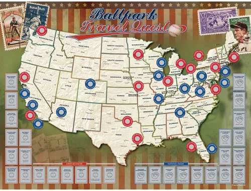 Miniatura 7 de Map Your Travels Ballpark Travel Quest Scratch Off Map Print Incluye tubo de envoltura de regalo Incluye herramienta para raspar