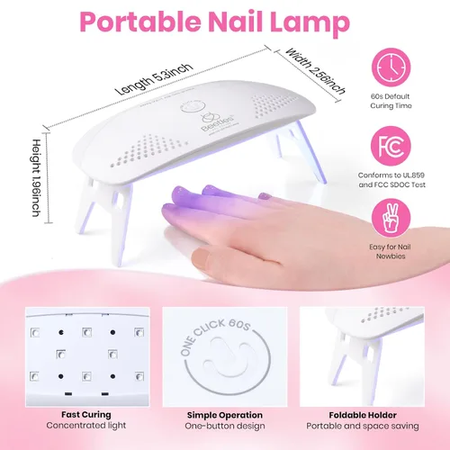 Miniatura 29 de Beetles - Kit de esmalte de uñas de gel rosa nude con lámpara de uñas LED UV, 6 piezas, kit de iniciación, gel base, capa superior, juego de esmalte