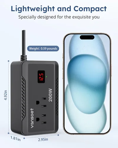 Miniatura 4 de Inversor de corriente de 200W para automóvil, DC 12V a 110V AC, convertidor con [PD 30W y 15W] USB C de carga rápida/3.0A, puertos de carga USB