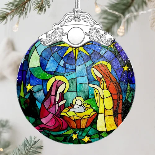 Miniatura 17 de Adorno de Navidad de natividad, decoración de Navidad de vitrales de 3 pulgadas, adornos de natividad para árbol de Navidad, regalos cristianos