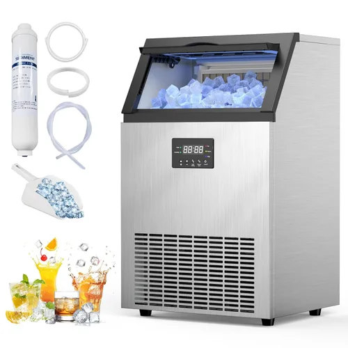 Miniatura 8 de Máquina de hielo comercial de 100 libras/24 horas, contenedor de almacenamiento de 33 libras, 45 cubos de hielo en 8-12 minutos, máquina de hielo