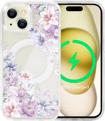 Miniatura 29 de Funda magnética de flores para iPhone 15 [compatible con MagSafe] Bonito patrón floral transparente a prueba de golpes