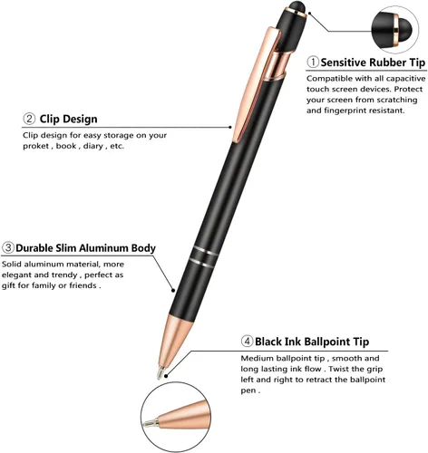 Miniatura 2 de Aozora Paquete de 18 Bolígrafos de Punta de Bola de Escritura Suave 2 en 1 Stylus Bolígrafo Retráctil de Punta de Bola con Punta Stylus Decoración