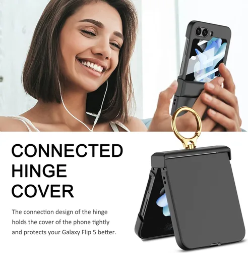 Miniatura 3 de Miimall Funda para Galaxy Z Flip 5 con soporte de anillo, protector de pantalla de protección de bisagra mejorado, anillo multifuncional ultrafino
