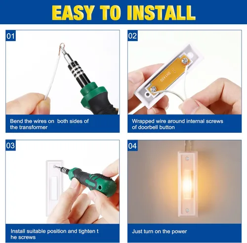 Miniatura 3 de Saillong 2 botones de timbre iluminados, botón pulsador de timbre con cable, timbre de repuesto montado en la pared de garaje con luz LED compatible