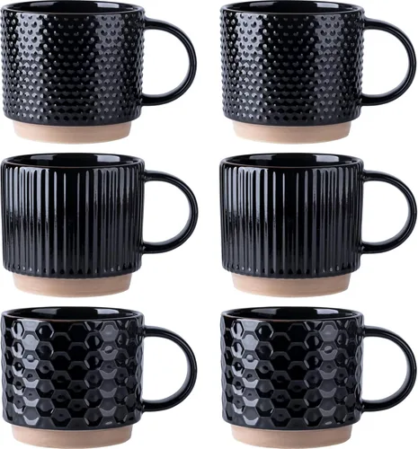 Miniatura 15 de GBhome Tazas de café apilables de 6 onzas, tazas de café de cerámica con patrones de textura para hombre, mujer, papá, mamá, juego de 4 tazas