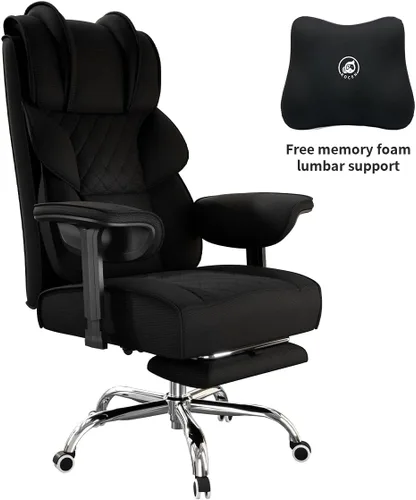 Miniatura 8 de Silla de oficina grande y alta, silla de juegos ancha resistente con tela de algodón con reposapiés, respaldo reclinable de doble capa de 150°
