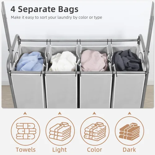 Miniatura 5 de STORAGE MANIAC Clasificador de ropa sucia con barra para colgar, portátil, extraíble con ruedas enrollables resistentes y bolsas extraíbles