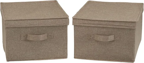 Miniatura 11 de Household Essentials Caja de almacenamiento grande de tela con tapa, color negro, juego de 2