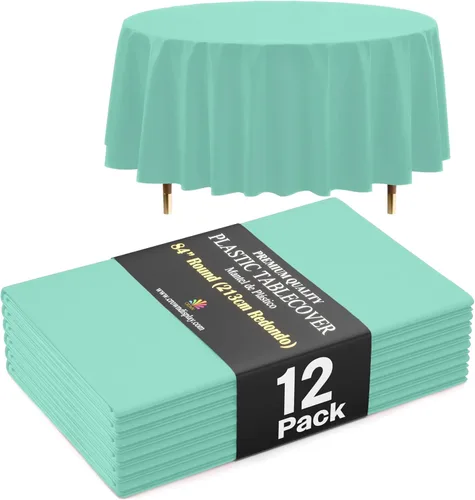Miniatura 83 de Exquisite 66% Thicker Premium Aqua Round Tablecloth 0.5 Mil 6 Pack Plastic Table Cloth Disposable 84 Inch Round Plastic Tablecloth Won't Tear Easily
