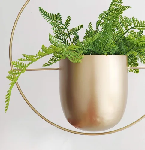 Miniatura 3 de RISEON - Colgador de plantas bohemio de oro metálico, maceta colgante de metal para pared y techo, moderna, soporte para plantas de mediados