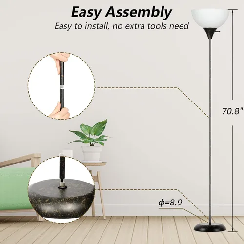 Miniatura 3 de RISLG Lámpara de pie, lámpara de pie para dormitorio, pantalla blanca resistente a caídas, interruptor giratorio, lámpara de pie industrial de metal