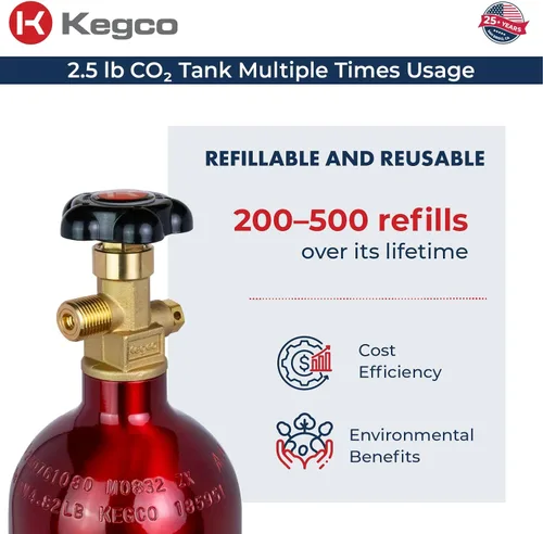 Miniatura 5 de Kegco ZXB2.5-R Cilindro de Co2, 2.5 libras, rojo