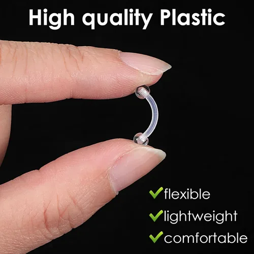 Miniatura 3 de Yolev 15 piezas de retenedores de piercing transparentes para cejas, 0.63 onzas, barra curvada invisible, anillos de ombligo de plástico, cartílago