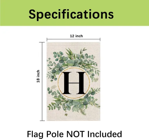 Miniatura 6 de wyooxoo Bandera de jardín floral con monograma de letra H de 12 x 18 pulgadas, doble cara para exteriores, familia, apellido, bandera inicial