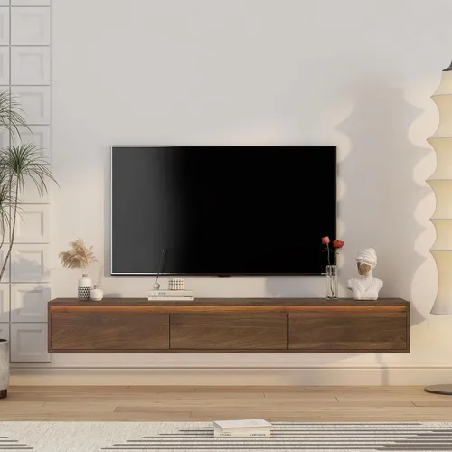 Miniatura 28 de Soporte flotante para TV montado en la pared con 20 LED de color, soporte de TV moderno de 63 pulgadas, gabinete de TV flotante centro