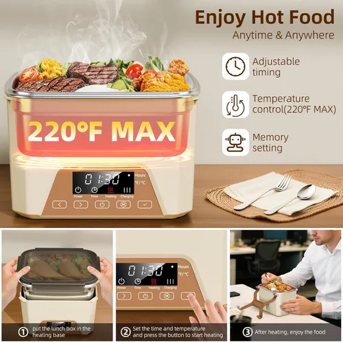 Miniatura 3 de Fiambrera eléctrica inalámbrica para adultos, lonchera calentada con batería de 20000 mAh con calentamiento automático, calentador de alimentos