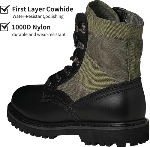 Miniatura 31 de Botas militares de WIDEWAY para hombres, botas de combate de jungla tácticas de cuero resistente al deslizamiento, negras, para hombres, todo