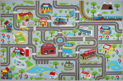 Miniatura 8 de Alfombra de juego para niños de 6.6 x 5.0 pies, alfombra azul para niños para autos de juguete, alfombra antideslizante de mapa de la ciudad