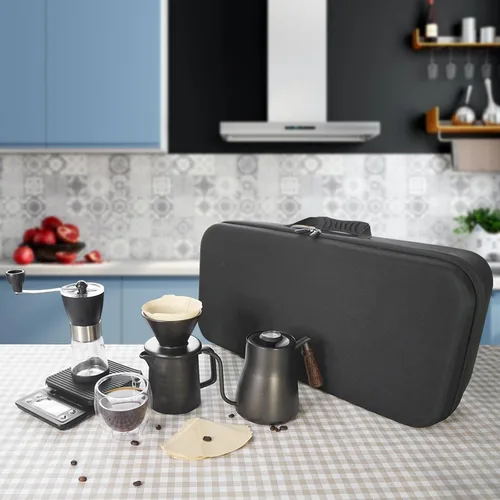 Miniatura 2 de SOTECH Juego de cafetera todo en 1, hervidor de acero inoxidable 304 con termómetro, molinillo de café, gotero de café y servidor de bolsa de viaje