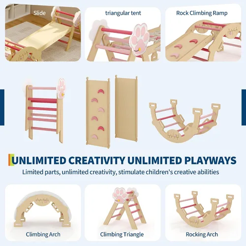 Miniatura 3 de Pikler - Juego de triángulos 4 en 1, juguetes de escalada para niños pequeños con rampa, arco y escalera, juego de escalada con construcción