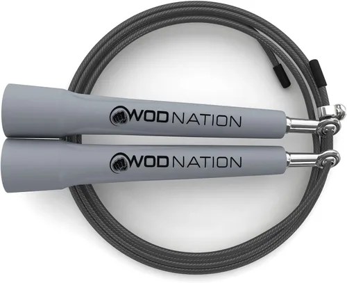 Miniatura 5 de WOD Nation Cuerda de saltar de velocidad ajustable para hombres, mujeres y niños - Cuerda de saltar de fitness ultrarrápida perfecta para boxeo, Gris